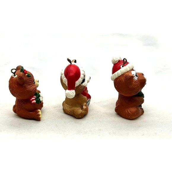 Vintage Christmas Critters 2" Ornaments Ceramic Raccoon Dog Bear - Picture 2 of 6